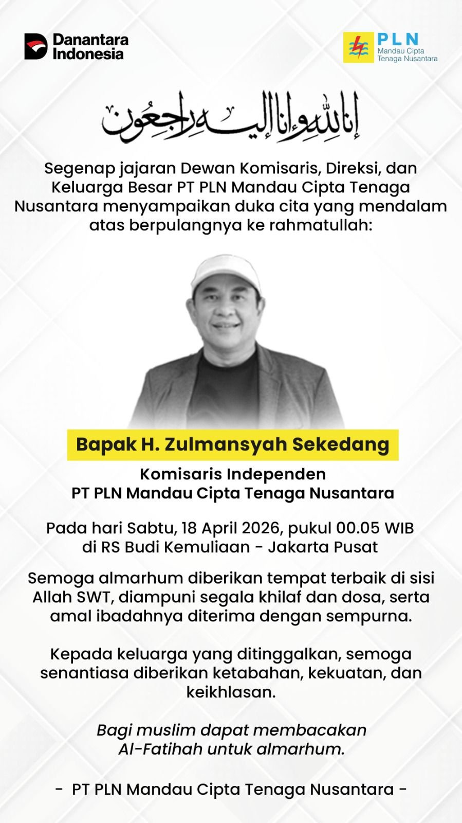 Iklan Duka Zoom PLN 2026